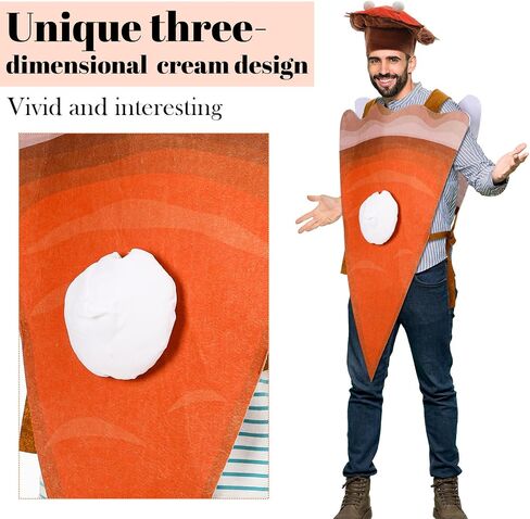 2 Pcs Thanksgiving Pumpkin Pie Fancy Dress Costume with Plush Pumpkin Pie Hat Unisex Cosplay Party Clothes Halloween Outfit for Funny Food Cosplay Party in Saudi Arabia