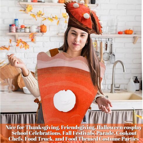 2 Pcs Thanksgiving Pumpkin Pie Fancy Dress Costume with Plush Pumpkin Pie Hat Unisex Cosplay Party Clothes Halloween Outfit for Funny Food Cosplay Party in Saudi Arabia