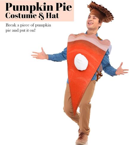 2 Pcs Thanksgiving Pumpkin Pie Fancy Dress Costume with Plush Pumpkin Pie Hat Unisex Cosplay Party Clothes Halloween Outfit for Funny Food Cosplay Party in Saudi Arabia
