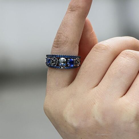 Black Flower Skull Inlaid Zircon Brass Ring – Intricate Gothic Design with Sparkling Black Zircon Stones for Men and Women in Saudi Arabia
