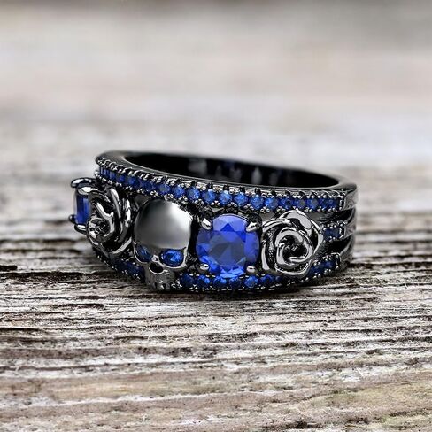 Black Flower Skull Inlaid Zircon Brass Ring – Intricate Gothic Design with Sparkling Black Zircon Stones for Men and Women in Saudi Arabia