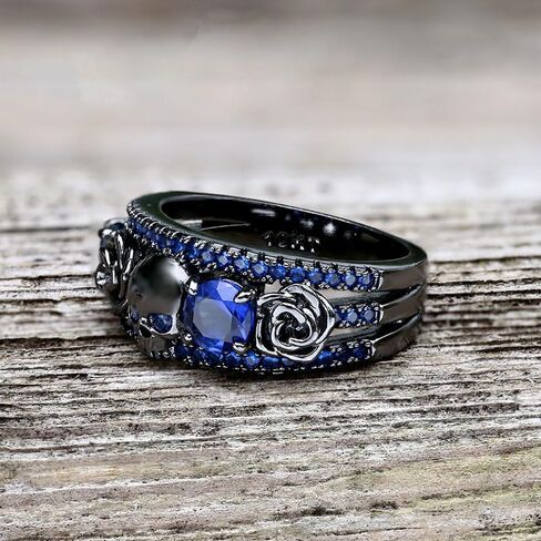 Black Flower Skull Inlaid Zircon Brass Ring – Intricate Gothic Design with Sparkling Black Zircon Stones for Men and Women in Saudi Arabia