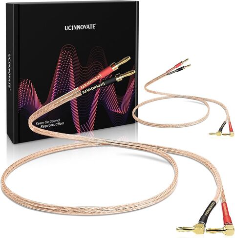 UCINNOVATE 2 حزمة من 14 سلك مكبر صوت نحاسي AWG مع مقابس الموز، كابل مكبر صوت HiFi OFC بطول 2 × 2 متر مع مقابس موز بزاوية قائمة مطلية بالذهب، سلك مكبر صوت كابل الصوت لمضخم الصوت الصوتي (2 متر / 6.5 قدم) in Saudi Arabia