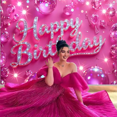 Birthday Banner Backdrop for Women, Happy Birthday Photography Background for Kids Party Decor, Boys Girls Celebration Poster, Cake Table Decorations & Photo Booth Display in Kuwait