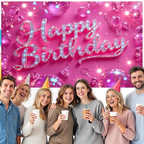 Birthday Banner Backdrop for Women, Happy Birthday Photography Background for Kids Party Decor, Boys Girls Celebration Poster, Cake Table Decorations & Photo Booth Display in Kuwait