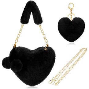 Abbylike Valentines Furry Heart Shaped Purse Fluffy Faux Fur Shoulder Bag Crossbody Handbag for Women Girl in Saudi Arabia