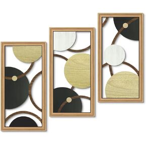 Putuo Decor Modern Geometric Cut-Out Wall Art Set of 3, Black Gold Circle Wall Panels for Living Room Bedroom Office, 3D Layered Abstract Metal Look Wall Decor in Saudi Arabia