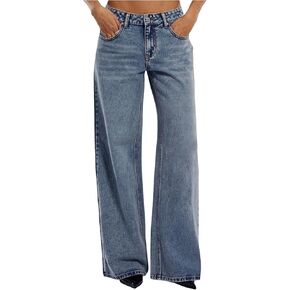 WDIRARA Women's Low Rise Baggy Jeans Y2k Loose Wide Leg Denim Pants in Kuwait