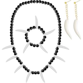 Halloween Caveman Costume 1 Pcs Jungle Bone Necklace 1 Pcs Caveman Tooth Bone Bracelet 1 Pair Stone Era Teeth Earrings Prehistoric Accessories for Cosplay Party Fancy Dress Costume in Saudi Arabia