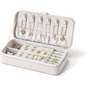 Travel Jewelry Case, Portable Jewelry Box with Ear Stud Board Design, Jewelry Travel Organizer for Rings Necklaces Earrings Bracelets, Travel Jewelry Organizer Case for Women, Light Taupe in Saudi Arabia