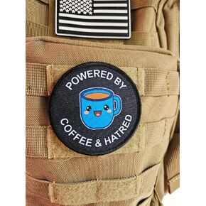 مدعوم من Coffee and Hatred Meme مقاس 3 بوصات رقعة معنوية قابلة للإزالة على شكل دائرة مع ظهر بخطاف وحلقة in Kuwait