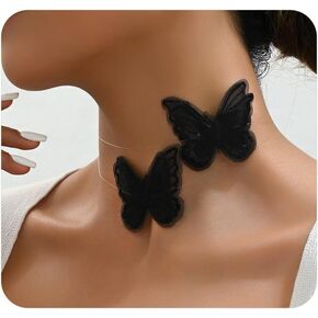 White Lace Butterfly Choker Necklace for Women,Striking Statement Insect Fabric Adjustable Necklace,Simple Gathering Anniversary Jewelry Gifts in Kuwait