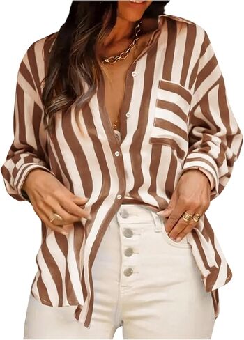 SHENHE Women's Striped Button Down Shirt Casual Long Sleeve Work Office Shirt Blouse in Saudi Arabia