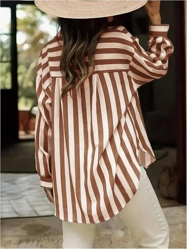 SHENHE Women's Striped Button Down Shirt Casual Long Sleeve Work Office Shirt Blouse in Saudi Arabia