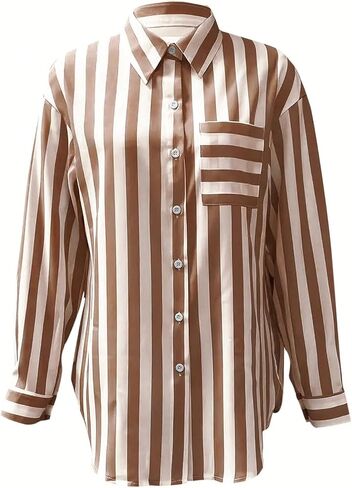 SHENHE Women's Striped Button Down Shirt Casual Long Sleeve Work Office Shirt Blouse in Saudi Arabia
