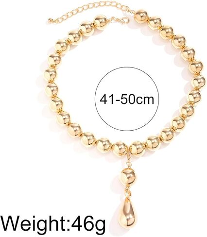 GIGB PBDK Chunky Gold Plated Statement Necklace for Women,Minimalist Silver Big Beaded Choker Necklaces Thick Geometric Collar Necklace,Trendy Party Accessories Gifts in Saudi Arabia