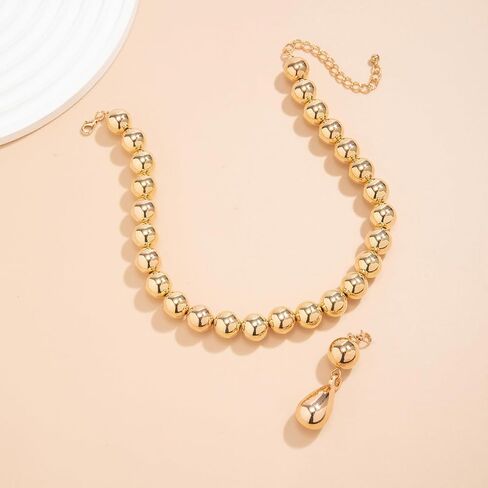 GIGB PBDK Chunky Gold Plated Statement Necklace for Women,Minimalist Silver Big Beaded Choker Necklaces Thick Geometric Collar Necklace,Trendy Party Accessories Gifts in Saudi Arabia