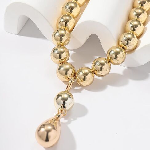 GIGB PBDK Chunky Gold Plated Statement Necklace for Women,Minimalist Silver Big Beaded Choker Necklaces Thick Geometric Collar Necklace,Trendy Party Accessories Gifts in Saudi Arabia
