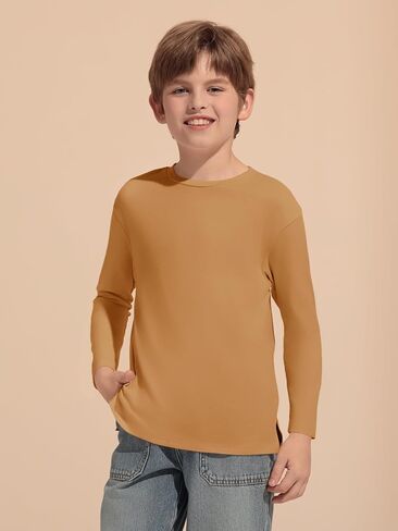 Haloumoning Boys Long Sleeve Shirts Kids Crewneck T-Shirts Casual Split Hem Fall Tops Tees 5-14 Years in Saudi Arabia