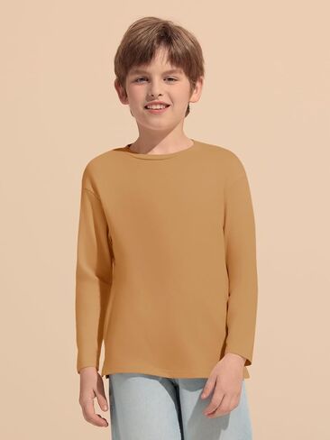 Haloumoning Boys Long Sleeve Shirts Kids Crewneck T-Shirts Casual Split Hem Fall Tops Tees 5-14 Years in Saudi Arabia