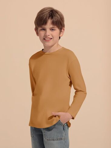 Haloumoning Boys Long Sleeve Shirts Kids Crewneck T-Shirts Casual Split Hem Fall Tops Tees 5-14 Years in Saudi Arabia