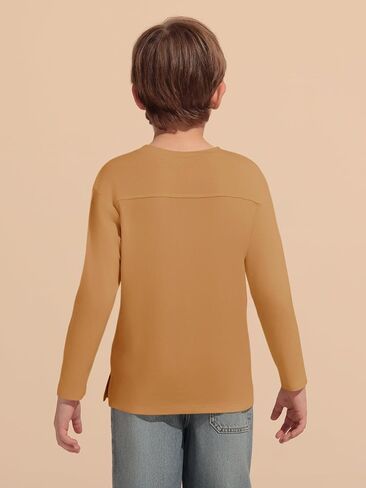 Haloumoning Boys Long Sleeve Shirts Kids Crewneck T-Shirts Casual Split Hem Fall Tops Tees 5-14 Years in Saudi Arabia