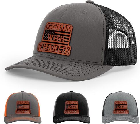 Stand With Charlie Kirk Hat, Free Speech Support Hat, 112 Style Trucker Leather Patch Hat for Men & Women, 6 Panel Baseball Cap with Snapback Enclosure in Saudi Arabia