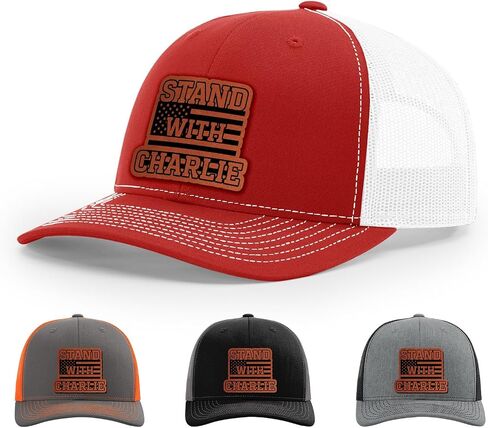 Stand With Charlie Kirk Hat, Free Speech Support Hat, 112 Style Trucker Leather Patch Hat for Men & Women, 6 Panel Baseball Cap with Snapback Enclosure in Saudi Arabia
