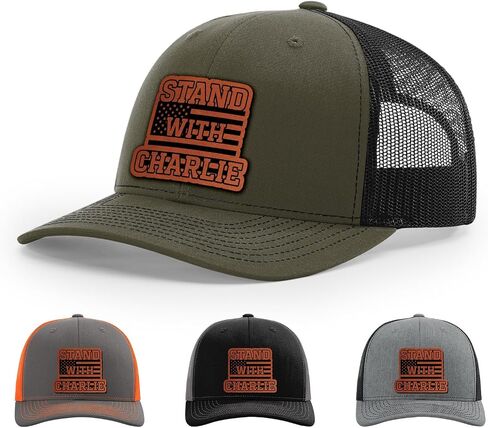 Stand With Charlie Kirk Hat, Free Speech Support Hat, 112 Style Trucker Leather Patch Hat for Men & Women, 6 Panel Baseball Cap with Snapback Enclosure in Saudi Arabia