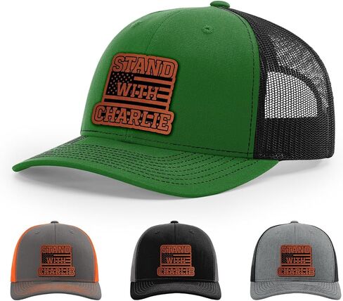 Stand With Charlie Kirk Hat, Free Speech Support Hat, 112 Style Trucker Leather Patch Hat for Men & Women, 6 Panel Baseball Cap with Snapback Enclosure in Saudi Arabia