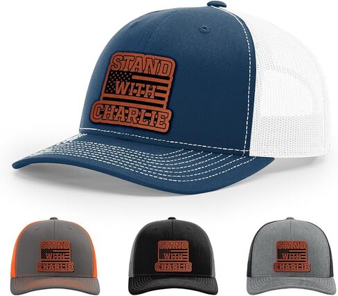 Stand With Charlie Kirk Hat, Free Speech Support Hat, 112 Style Trucker Leather Patch Hat for Men & Women, 6 Panel Baseball Cap with Snapback Enclosure in Saudi Arabia