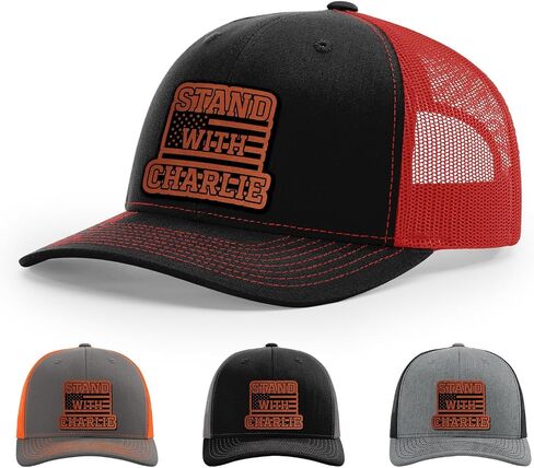 Stand With Charlie Kirk Hat, Free Speech Support Hat, 112 Style Trucker Leather Patch Hat for Men & Women, 6 Panel Baseball Cap with Snapback Enclosure in Saudi Arabia