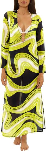 Trina Turk womens Fontaine Mesh Maxi Ring Dress, V-neck, Casual, Beach Cover Ups for Women in Saudi Arabia