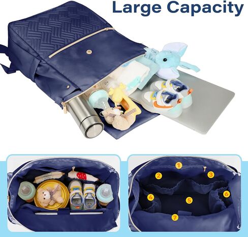 حقيبة ظهر للحفاضات من LANDICI، حقائب حفاضات أطفال متعددة الوظائف مقاومة للماء مع وسادة تغيير وأشرطة عربة الأطفال وحجرة كمبيوتر محمول مقاس 14 بوصة، حقيبة ظهر أنيقة لأساسيات السفر للأم والأب، مشمش in Kuwait