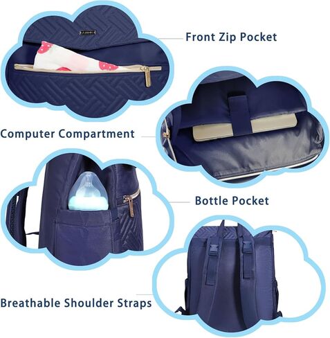 حقيبة ظهر للحفاضات من LANDICI، حقائب حفاضات أطفال متعددة الوظائف مقاومة للماء مع وسادة تغيير وأشرطة عربة الأطفال وحجرة كمبيوتر محمول مقاس 14 بوصة، حقيبة ظهر أنيقة لأساسيات السفر للأم والأب، مشمش in Kuwait