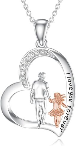 Diamond Father Daughter Necklace 925 Sterling Silver Daughter and Dad Heart Pendant I Love You Forever Jewelry Gifts for Women Sister Daughters in Saudi Arabia