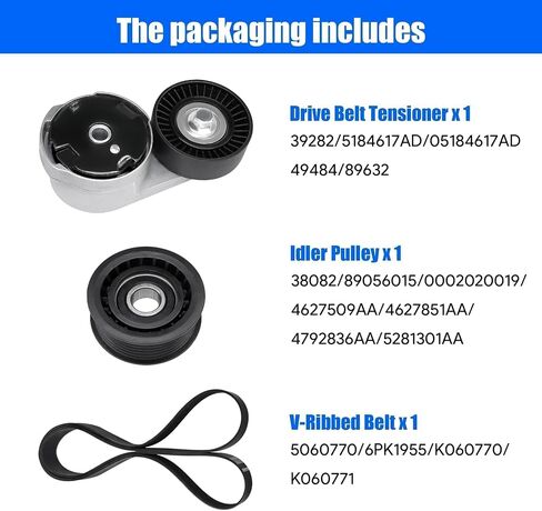 Belt Tensioner and Idler Pulley and Serpentine Belt Kit Fit for 2012-2014 Chrysler 200,for 2011-2016 Town & Country for Dodge Avenger Grand Caravan Journey Ram C/V 2011-2019 Replace 90K-39282D in Saudi Arabia