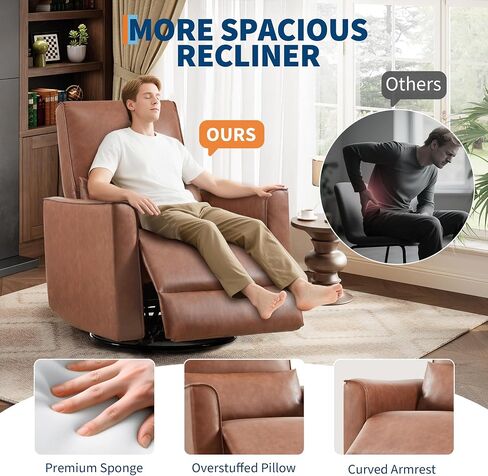 IDEALHOUSE Recliner Chair with Rocker & 360° Swivel, Rocking Chair Nursery, Glider Rocker Recliner, PU Leather Sofa Chair with high Back, Deep Seat for Nursery, Living Room, Bedroom, Brown in Saudi Arabia