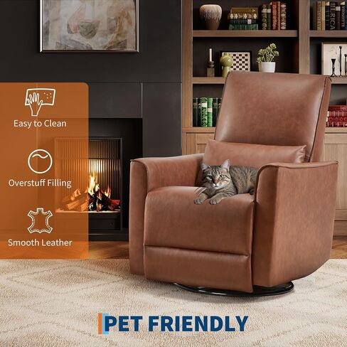 IDEALHOUSE Recliner Chair with Rocker & 360° Swivel, Rocking Chair Nursery, Glider Rocker Recliner, PU Leather Sofa Chair with high Back, Deep Seat for Nursery, Living Room, Bedroom, Brown in Saudi Arabia