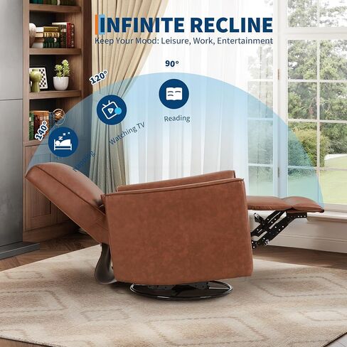 IDEALHOUSE Recliner Chair with Rocker & 360° Swivel, Rocking Chair Nursery, Glider Rocker Recliner, PU Leather Sofa Chair with high Back, Deep Seat for Nursery, Living Room, Bedroom, Brown in Saudi Arabia