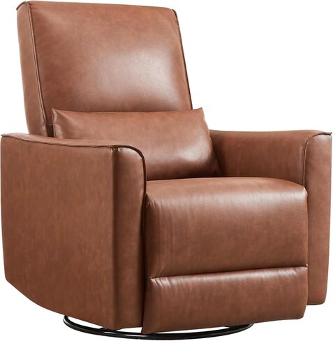 IDEALHOUSE Recliner Chair with Rocker & 360° Swivel, Rocking Chair Nursery, Glider Rocker Recliner, PU Leather Sofa Chair with high Back, Deep Seat for Nursery, Living Room, Bedroom, Brown in Saudi Arabia