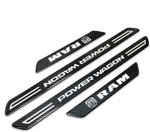 iPick Image لـ RAM Power Wagon أسود من ألياف الكربون الحقيقية عتبة باب السيارة العالمية عتبة حامية لوحات الركل مجموعة من 4 in Kuwait