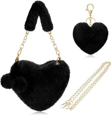 Abbylike Valentines Furry Heart Shaped Purse Fluffy Faux Fur Shoulder Bag Crossbody Handbag for Women Girl in Saudi Arabia