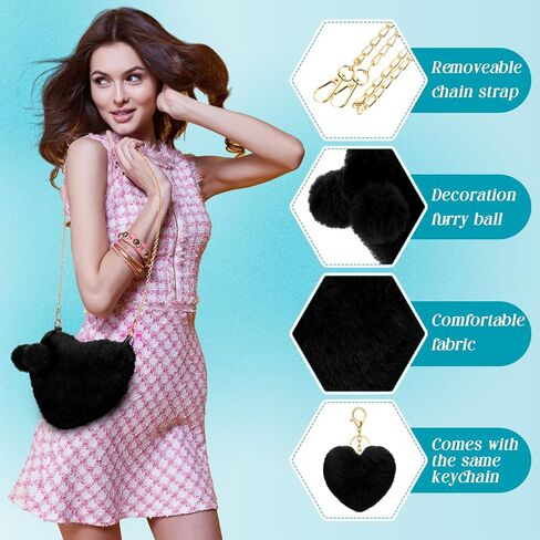 Abbylike Valentines Furry Heart Shaped Purse Fluffy Faux Fur Shoulder Bag Crossbody Handbag for Women Girl in Saudi Arabia