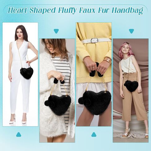 Abbylike Valentines Furry Heart Shaped Purse Fluffy Faux Fur Shoulder Bag Crossbody Handbag for Women Girl in Saudi Arabia