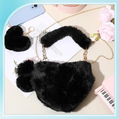 Abbylike Valentines Furry Heart Shaped Purse Fluffy Faux Fur Shoulder Bag Crossbody Handbag for Women Girl in Saudi Arabia