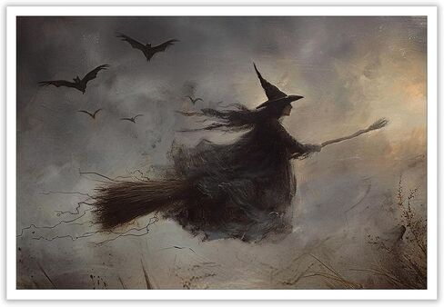 Vintage Halloween Flying Witch Posters Witchy Canvas Prints Dark Academia Wall Art Gothic Decor Witching Hour Poster Horror Spooky Moody Aesthetic for Living Room Bedroom Home 8x12inch Unframed in Saudi Arabia