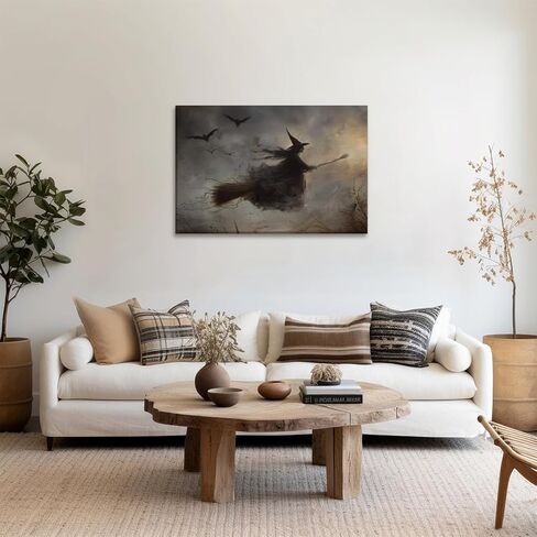 Vintage Halloween Flying Witch Posters Witchy Canvas Prints Dark Academia Wall Art Gothic Decor Witching Hour Poster Horror Spooky Moody Aesthetic for Living Room Bedroom Home 8x12inch Unframed in Saudi Arabia