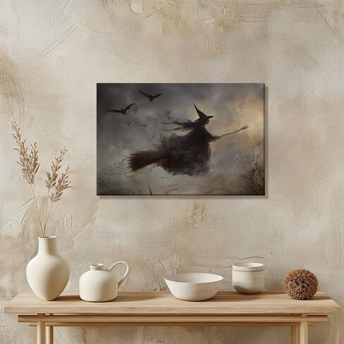 Vintage Halloween Flying Witch Posters Witchy Canvas Prints Dark Academia Wall Art Gothic Decor Witching Hour Poster Horror Spooky Moody Aesthetic for Living Room Bedroom Home 8x12inch Unframed in Saudi Arabia
