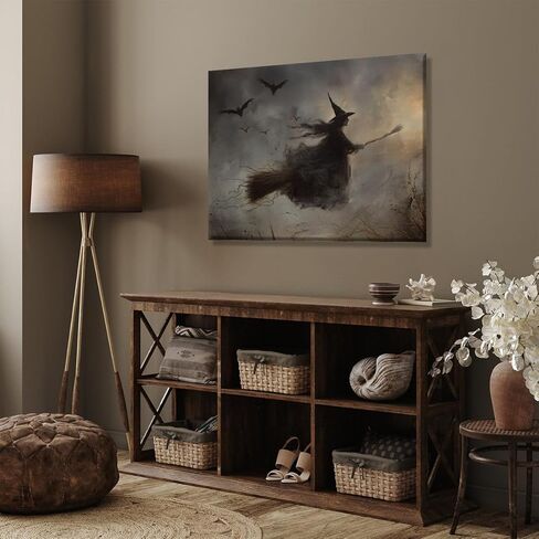 Vintage Halloween Flying Witch Posters Witchy Canvas Prints Dark Academia Wall Art Gothic Decor Witching Hour Poster Horror Spooky Moody Aesthetic for Living Room Bedroom Home 8x12inch Unframed in Saudi Arabia